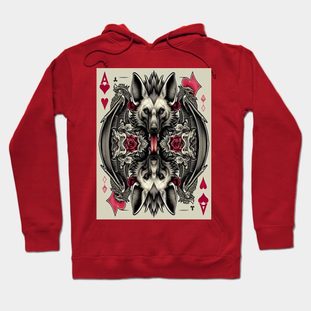 Maned Wolf Dragon Ace of Hearts Hoodie by Biothurgy